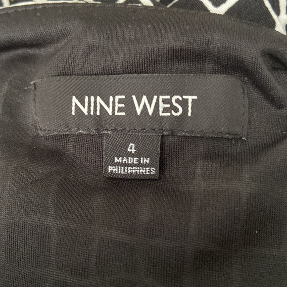 Nine West black with white printed squares draped on side midi dress - Picture 6 of 8